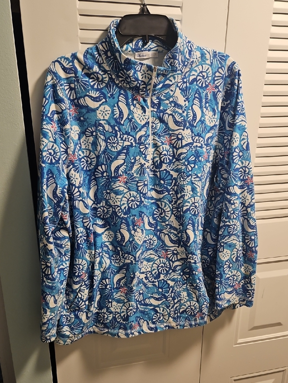 Talbots Blue White Nautical Shell Print Quarter-Zip Jacket